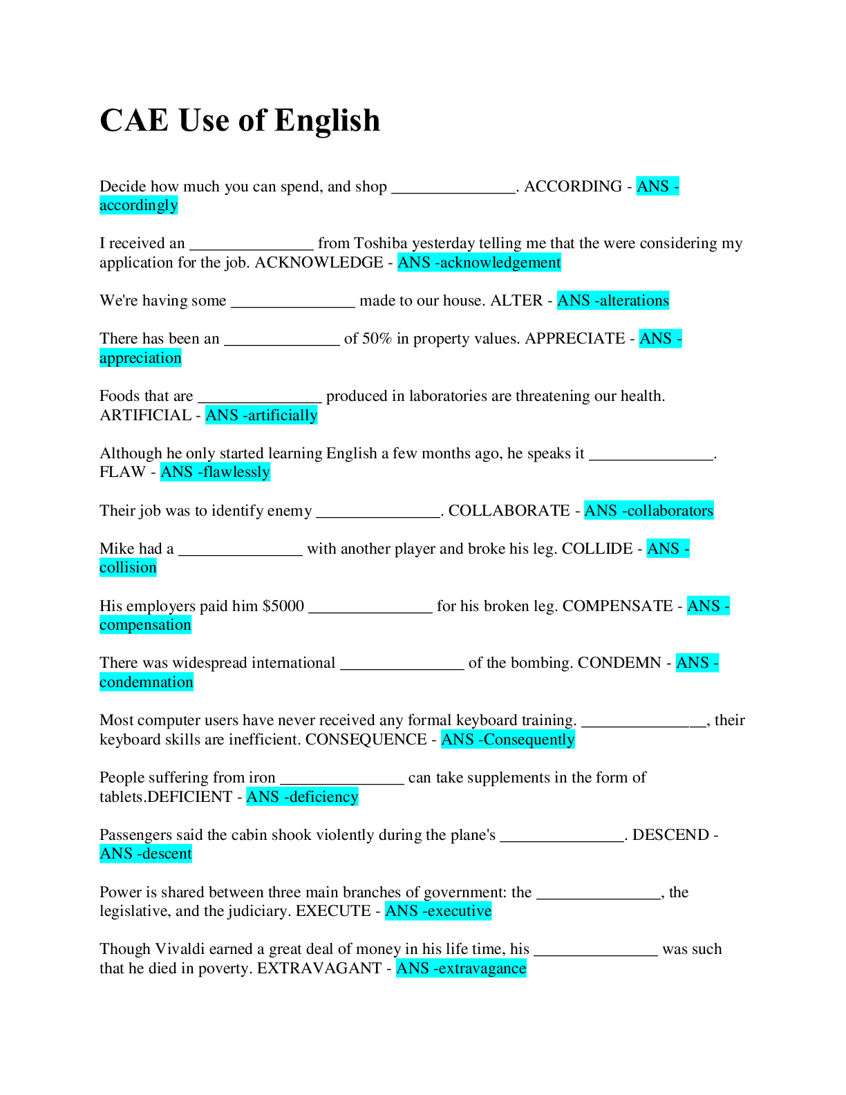 Preview image for CAE Use of English / WITH COMPLETE SOLUTIONS